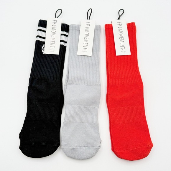 3 PACK - Free People FP Movement Lucky Honey Tube Socks Black Grey Orange NWT - Picture 2 of 8
